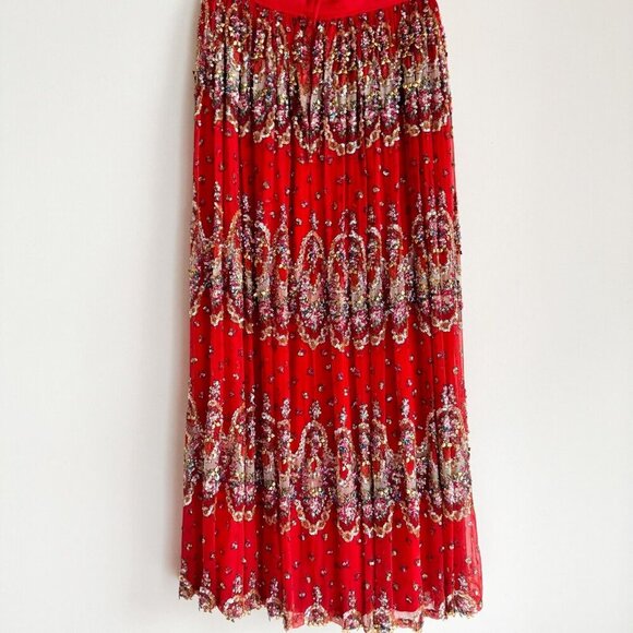 Vintage Adele Wechsler Silk Fully Beaded Midi Skirt S - Picture 8 of 9